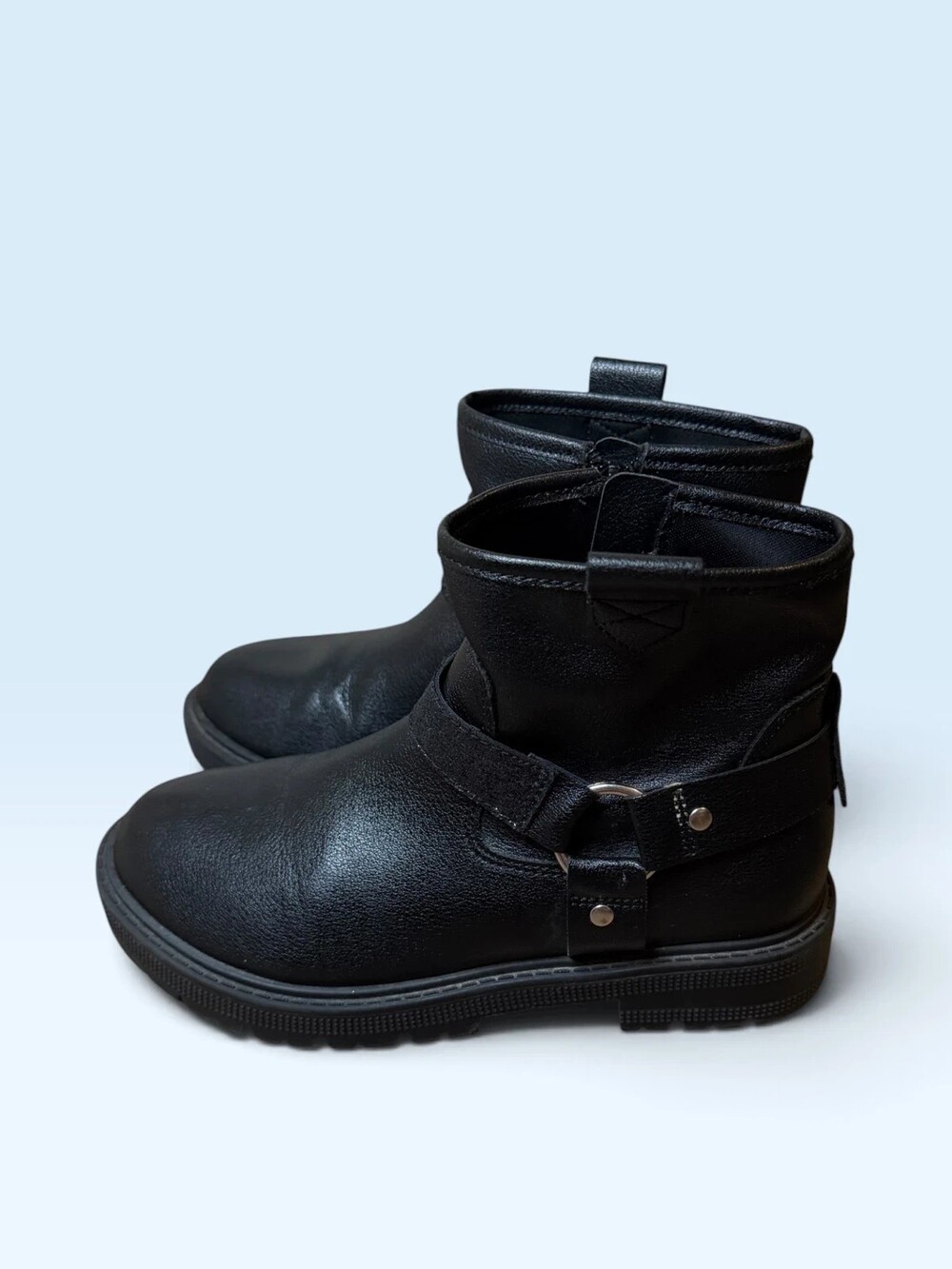 Wonder Nation Girls Black Moto Boots with Glitter Strap Youth Size 3
